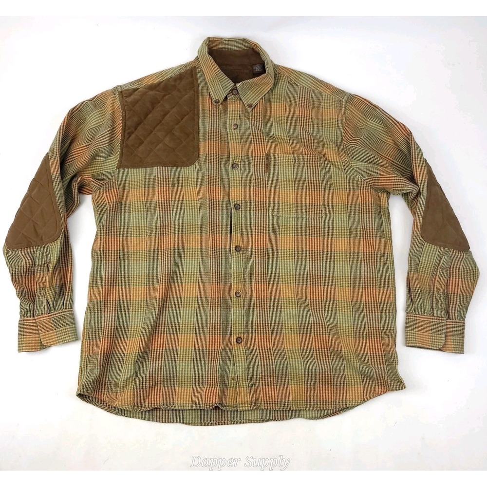 North River Mens XL Plaid Hunting‎ Shirt Cotton Quilted Shoulder Elbow Patches